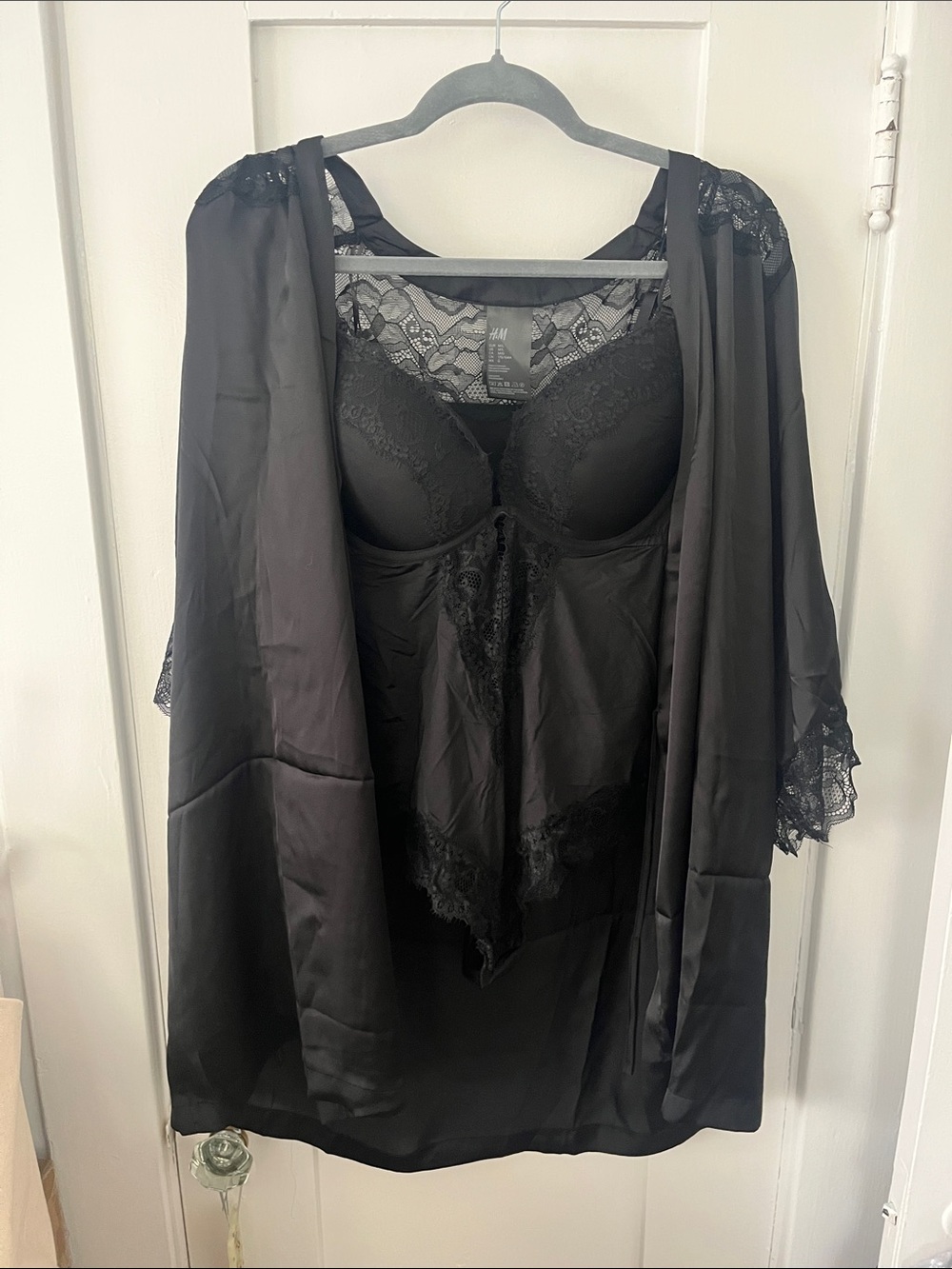 H&M Black Lace Chemise with Matching Robe